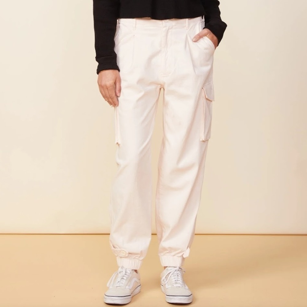 Monrow Utility Pants Pleated‎ Cargo Joggers Off White Women's Size MEDIUM HB0645